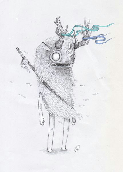 luiza kwiatkowska art drawing illustration monster warrior fur weapon cute