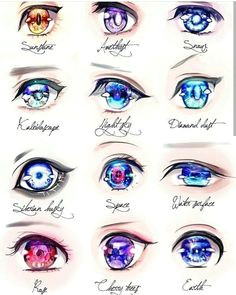 collection of different eye styles rendered in copics