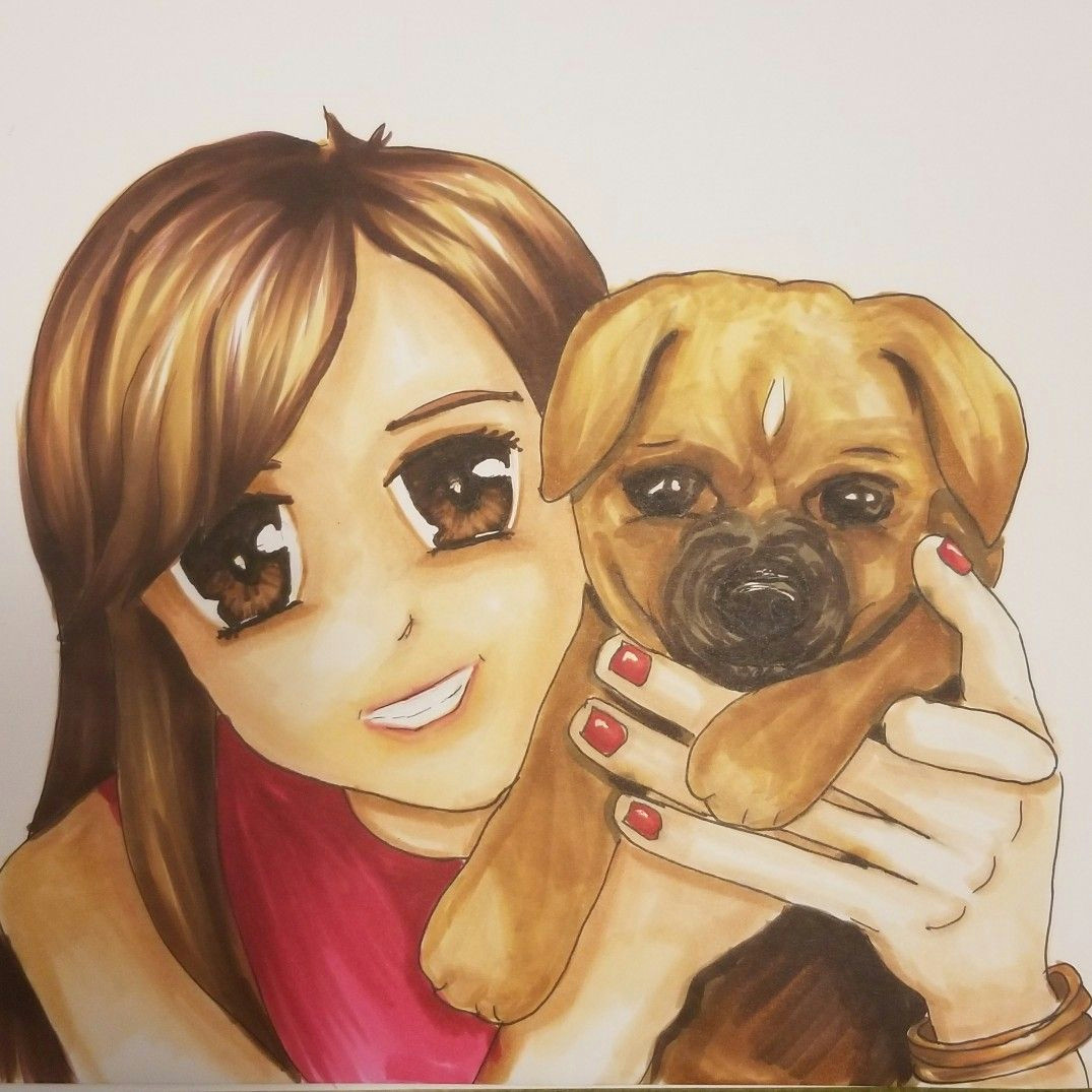 anime girl and dog copic and prismacolor markers brown anime eyes anime puppy anime dog cuteanime animegirl copic drawing prismacolor