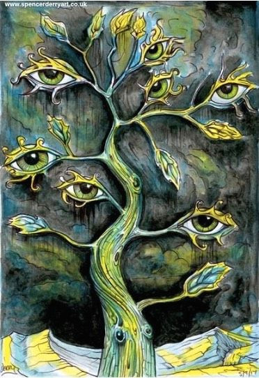 7 eye tree version 2 surreal art illustration by uk artist spencer j derry surrealism drawing art