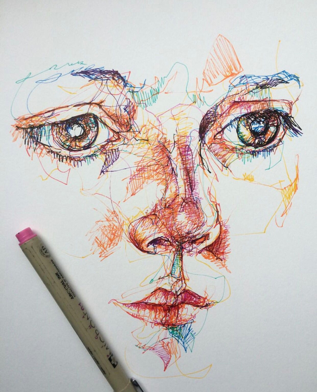 coloured pen fine liner portrait face drawing sketch line layers