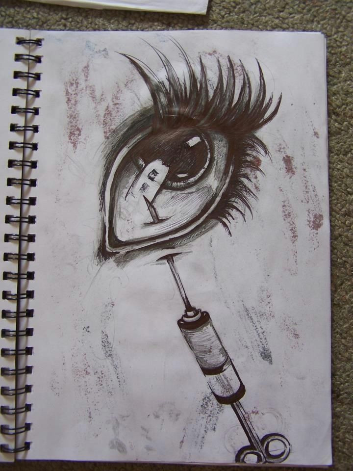 needle in eye drawing ballpoint pen horror