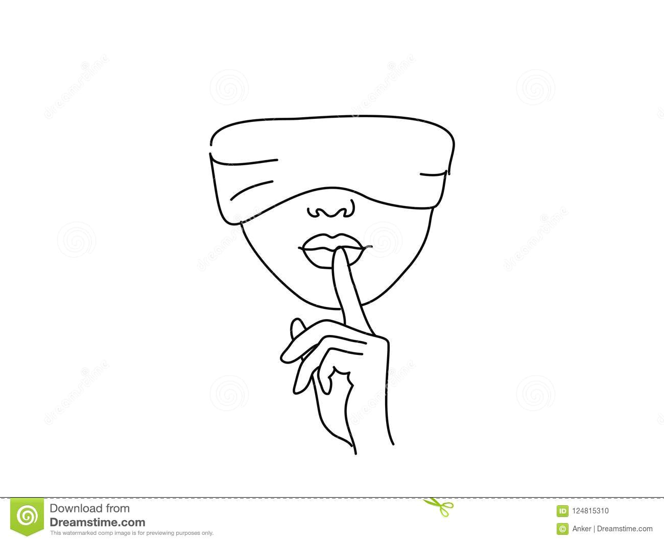 line drawing art blindfolded woman with hand