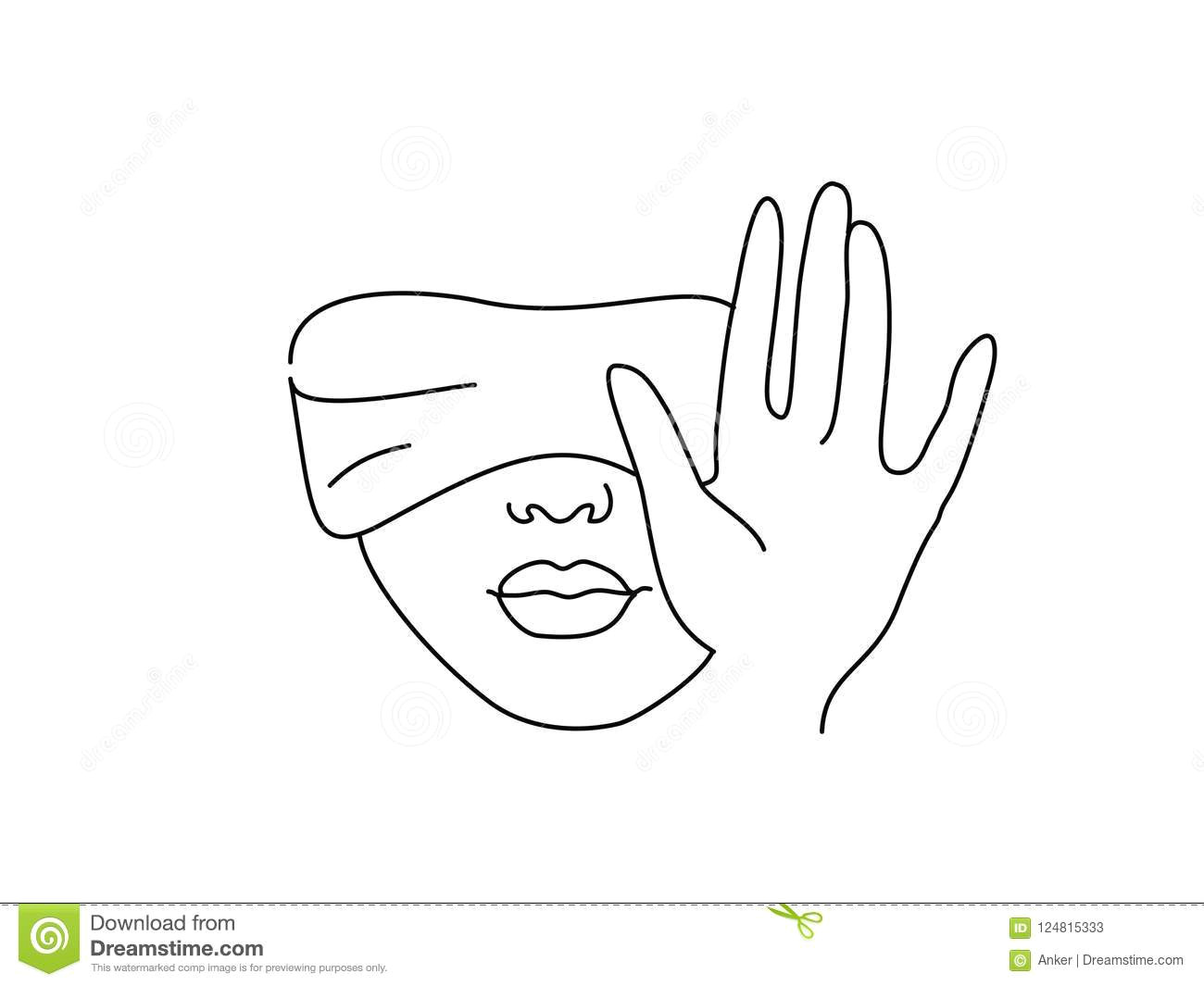 line drawing art blindfolded woman with hand