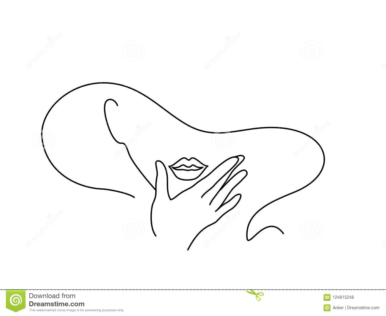 line drawing art woman face with hand