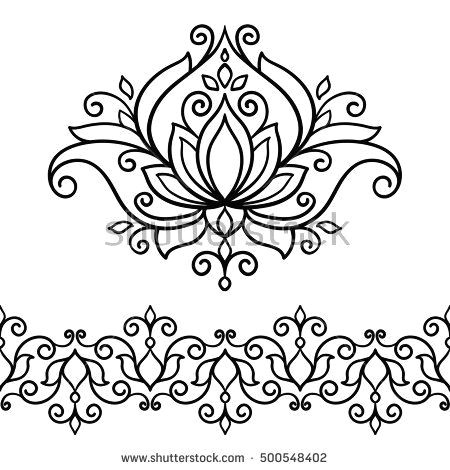 vector abstract oriental style flower lotus tattoo design element doodle yoga hand drawing border
