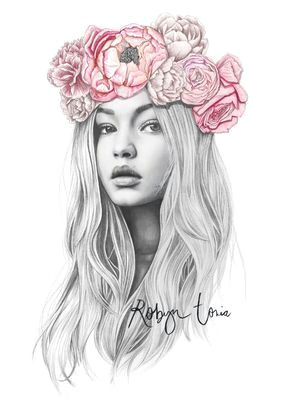 Drawings Of Flower Crowns Gigi Hadid Flower Crown Fashion Illustration Portrait Medicina