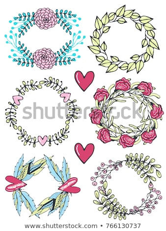 hand drawn romantic set of floral wreath vector natural frame made od flowers and hearts