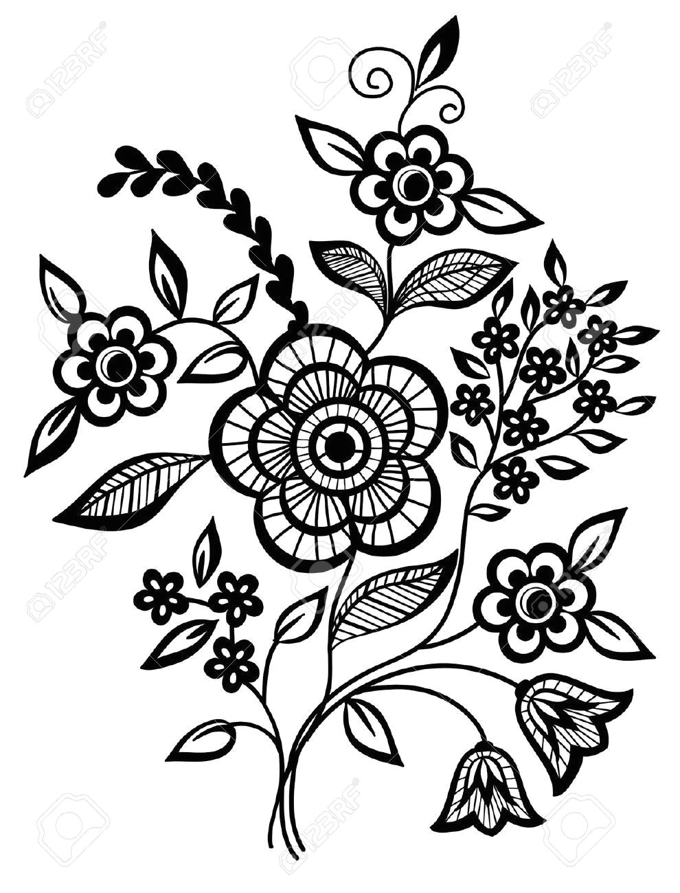 black and white flowers and leaves design element royalty free