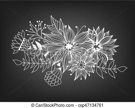 doodle bouquet od flowers and leaves on chalkboard background template design for invitations cards and more