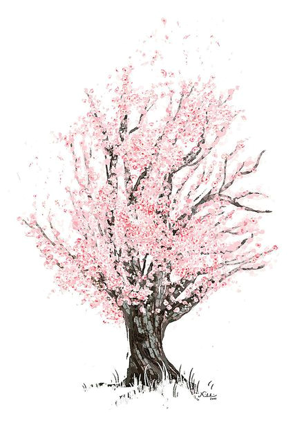 tree flowers soft pastel bright illustration drawn drawing