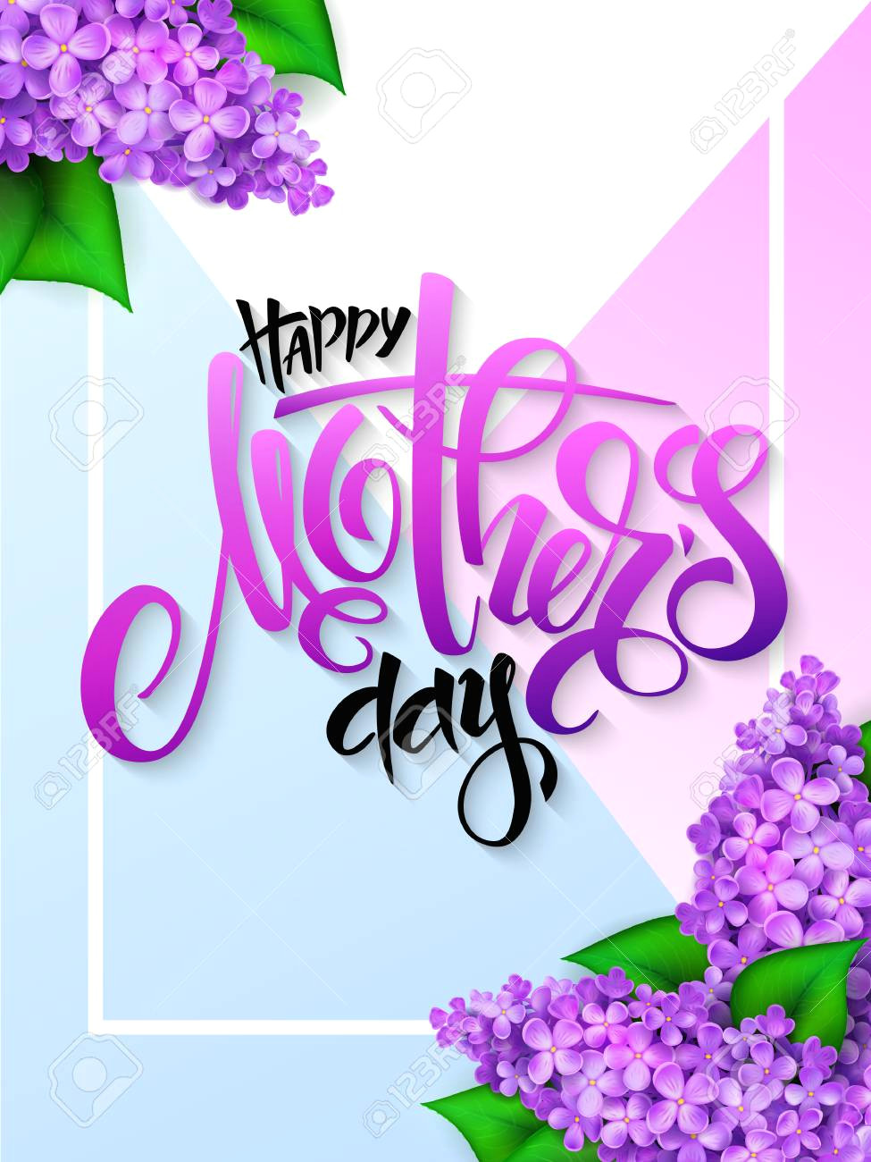 vector vector hand drawn mothers day greeting card with blooming lilac flowers and lettering quote happy mothers day