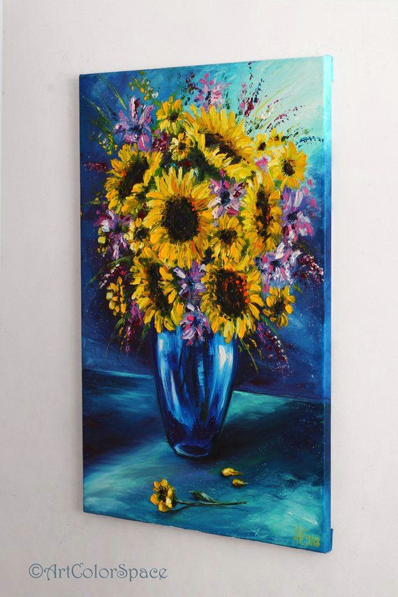sunflowers painting yellow flowers art still life flowers etsy
