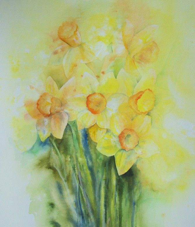 daffodils watercolor drawing floral watercolor spring painting original art for sale violet