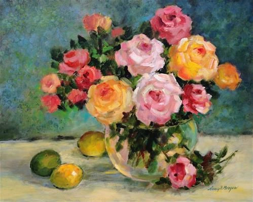 daily paintworks retro roses original fine art for sale a c nancy f morgan