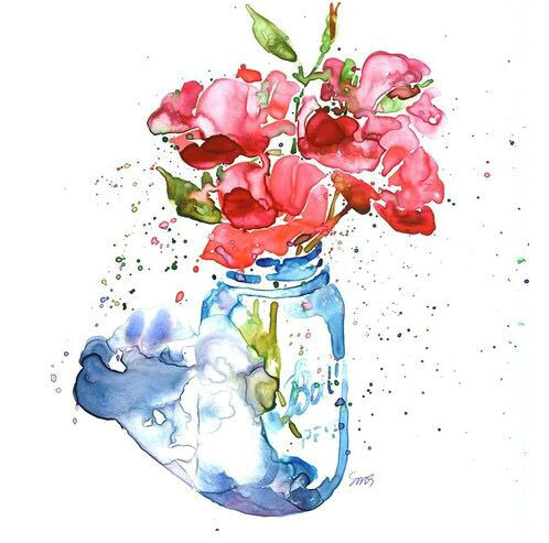 watercolor art of flowers in a mason jar