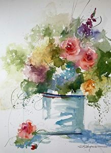 floral at the watermill by sandy strohschein watercolor 22 x 15 simple watercolor flowers