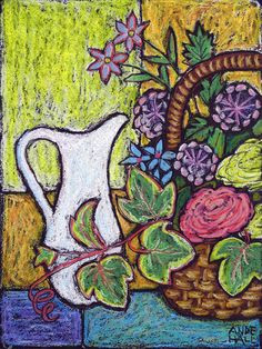 9x12 original oil pastel painting white pitcher by andehallfineart 40 00 floral drawing