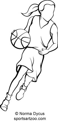 basketball girl dribble outline