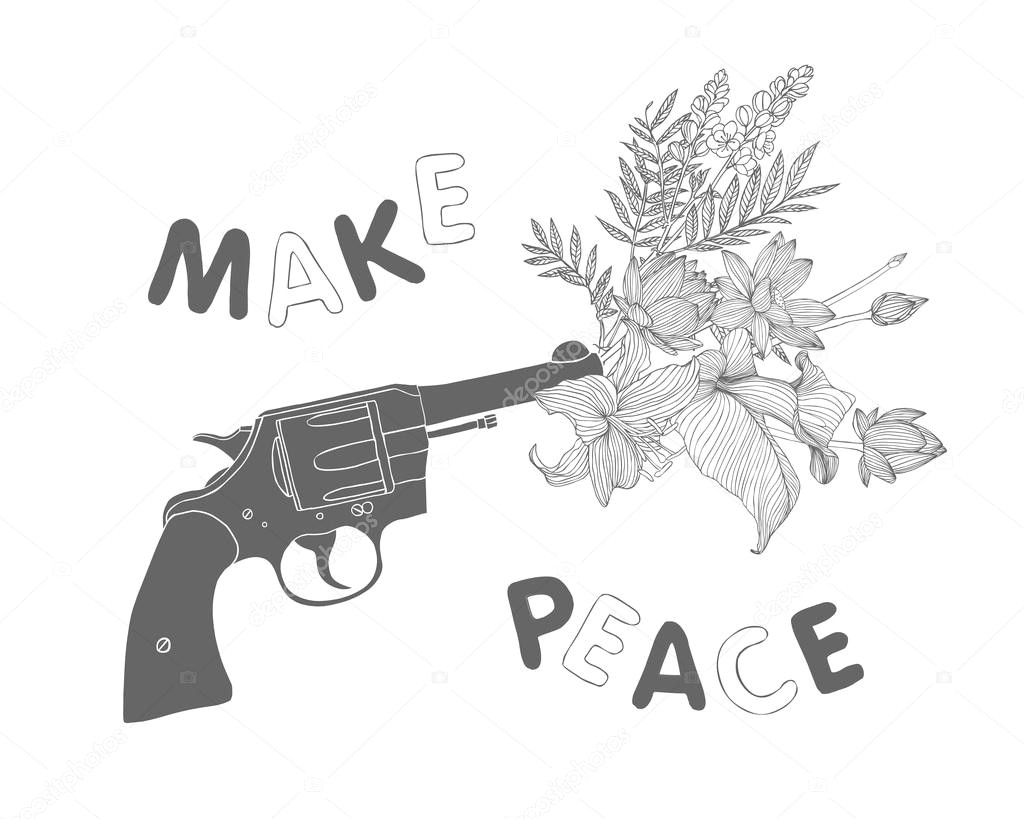 bouquet of flowers in the gun muzzle black on white wektor od ukususha