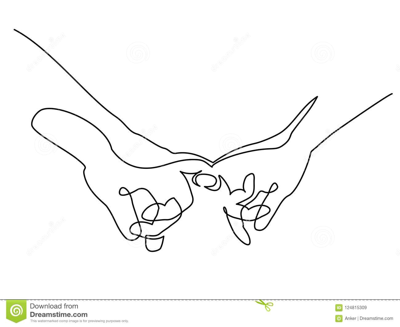 continuous one line drawing hands woman and man holding together with little fingers vector illustration concept for logo card banner poster flyer