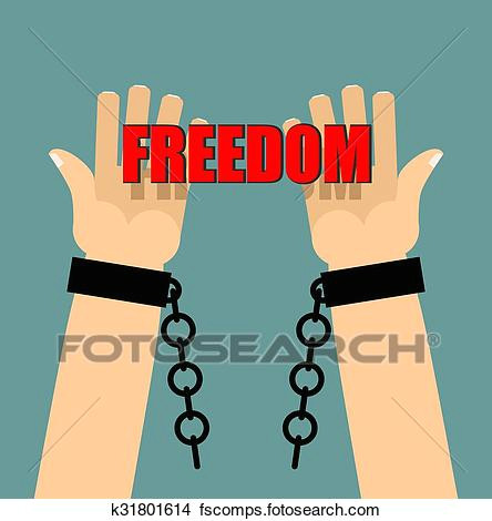 hands in shackles broken chain broken handcuffs palm keep