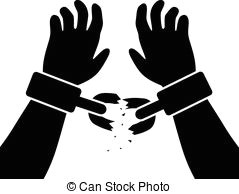 vector symbol of man s raised hands with broken chains