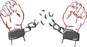 break the chains image of two hands breaking chains stock illustration