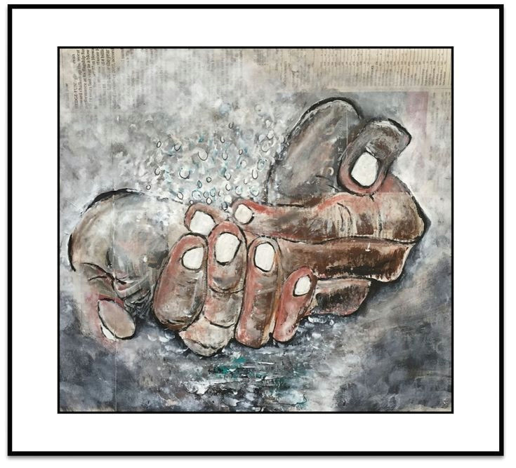 buy catching water hands acrylic on newspaper art hand drawn hand portrait painting of hands 37x29cm gift ideas original art modern art contemporary