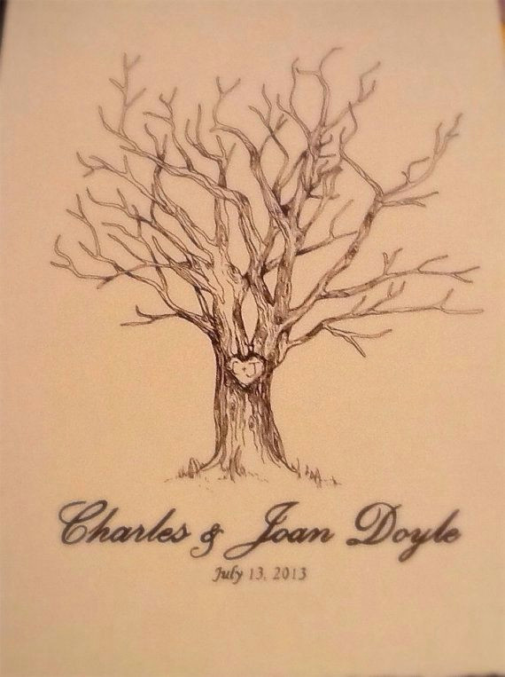 sale 11x14 hand drawn fingerprint family guest trees wedding nursery baby shower engagement party tree trunk carved heart initials custom on etsy 24 97