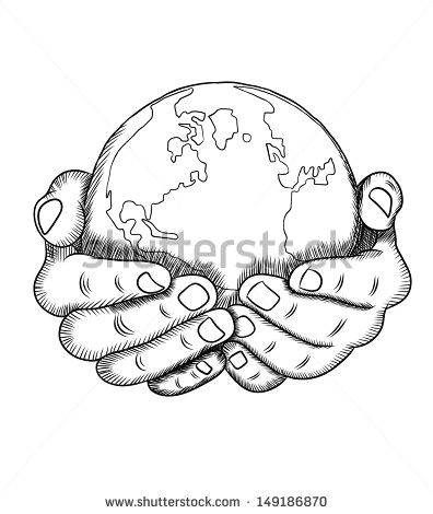 hands holding earth drawing sketch coloring page
