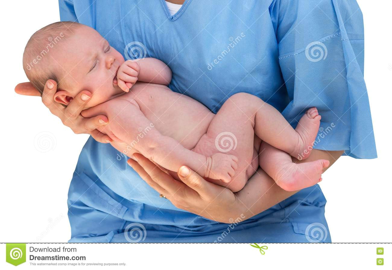 doctor holding a beautiful newborn baby isolated od white background