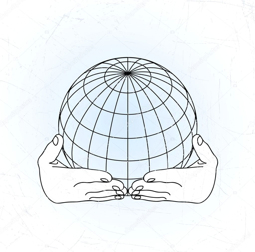 hands holding earth globe vector linear drawing wektor od alexcosmos