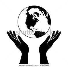 hands holding globe earth web black icon save earth concept vector illustration