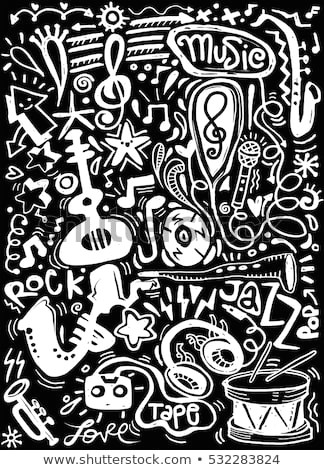 abstract music background collage with musical instruments hand drawing doodle vector illustration