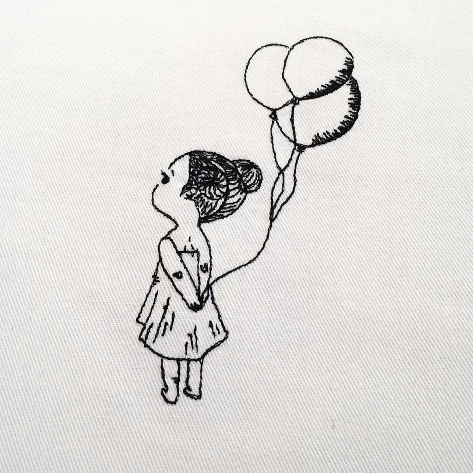 madchen mit ballon genahmalt girl with balloon embroidery design by saatchi nahmalen free motion sewing free hand machine embroidery freihand sticken
