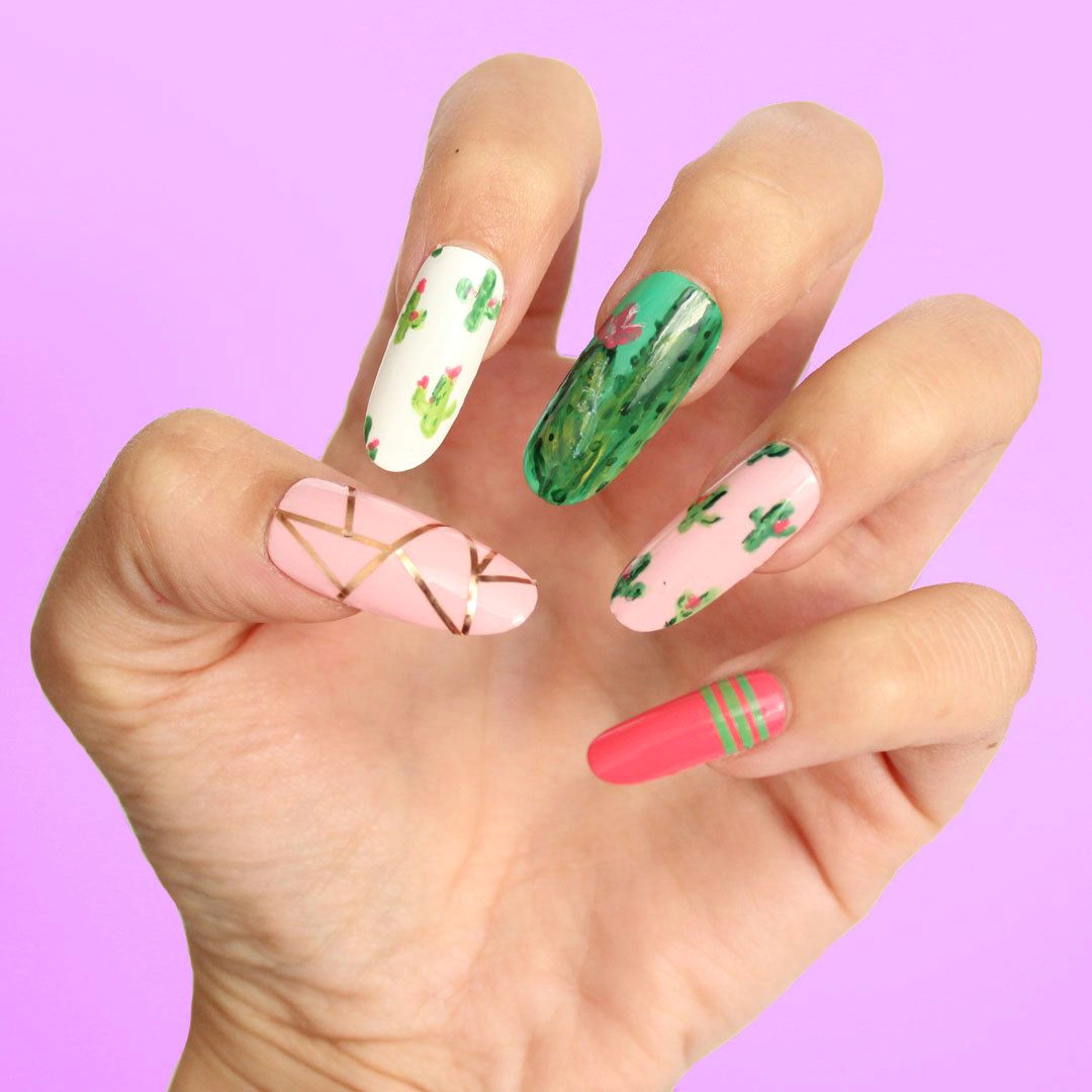 cactus press on nails fake nails false nails glue on nails gel nails any shape size fun nails summer nails tropical by dippycownails on