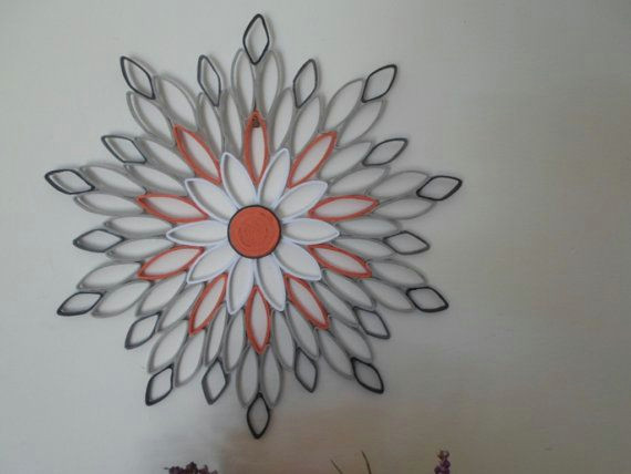 gray orange wall art paper flower wall hanging white orange home decor modern accents