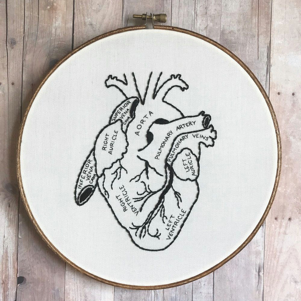 anatomical heart hand embroidery moonrisewhims