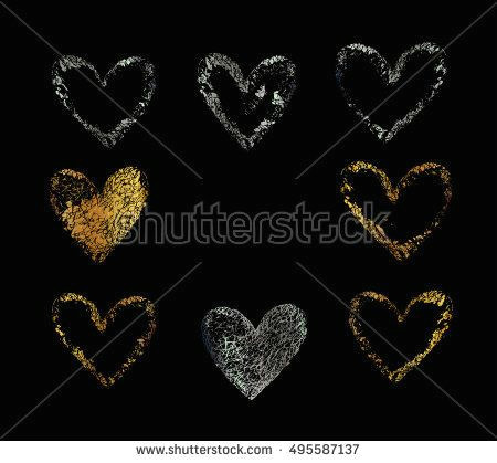 gold silver vector heart golden set of the hand drawing hearts isolated on black