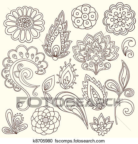 henna mehndi tattoo doodle abstract floral paisley design elements vector illustration