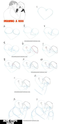 how to draw romantic kisses between two lovers step by step drawing tutorial