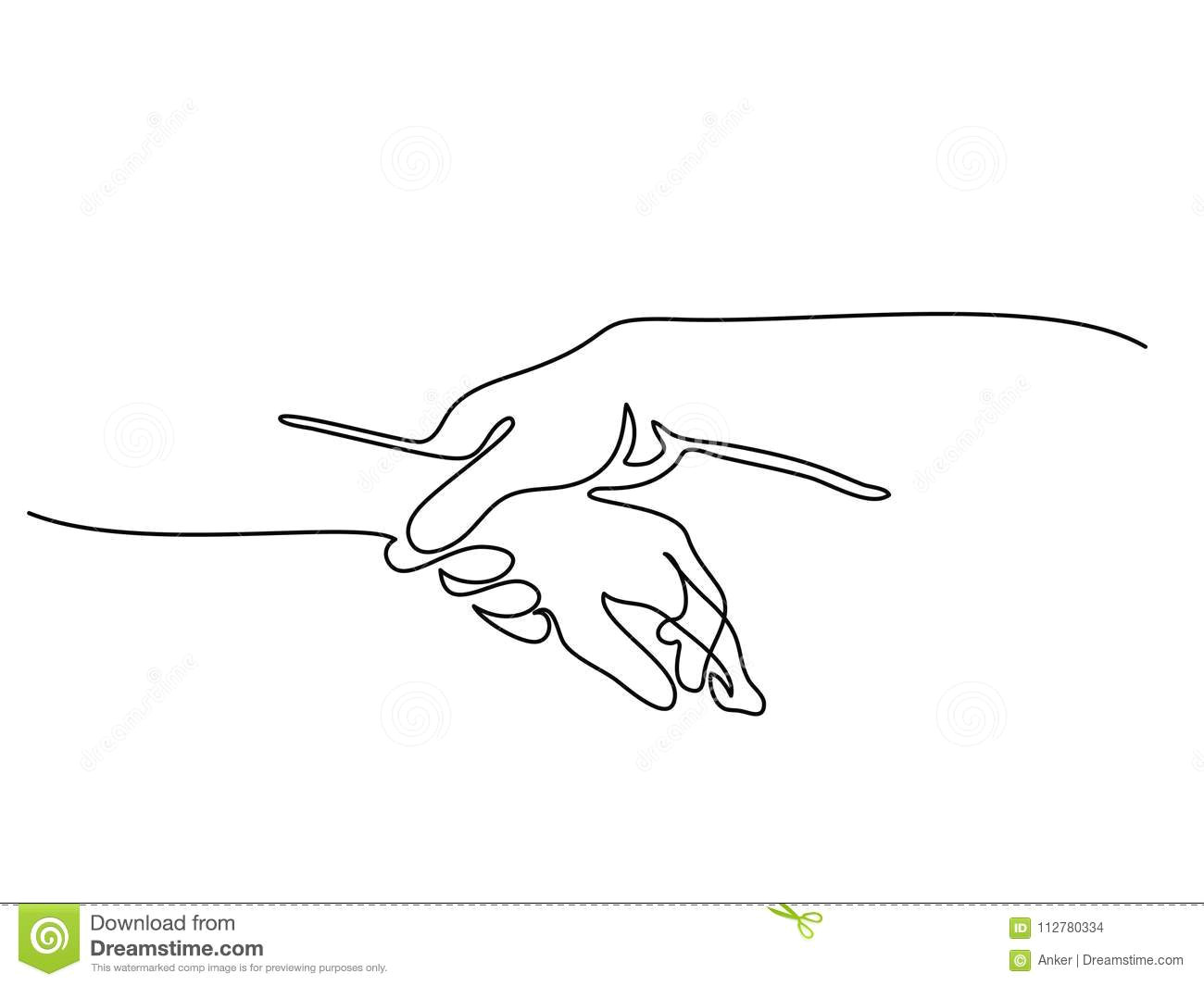 continuous line drawing holding man and woman hands together vector illustration