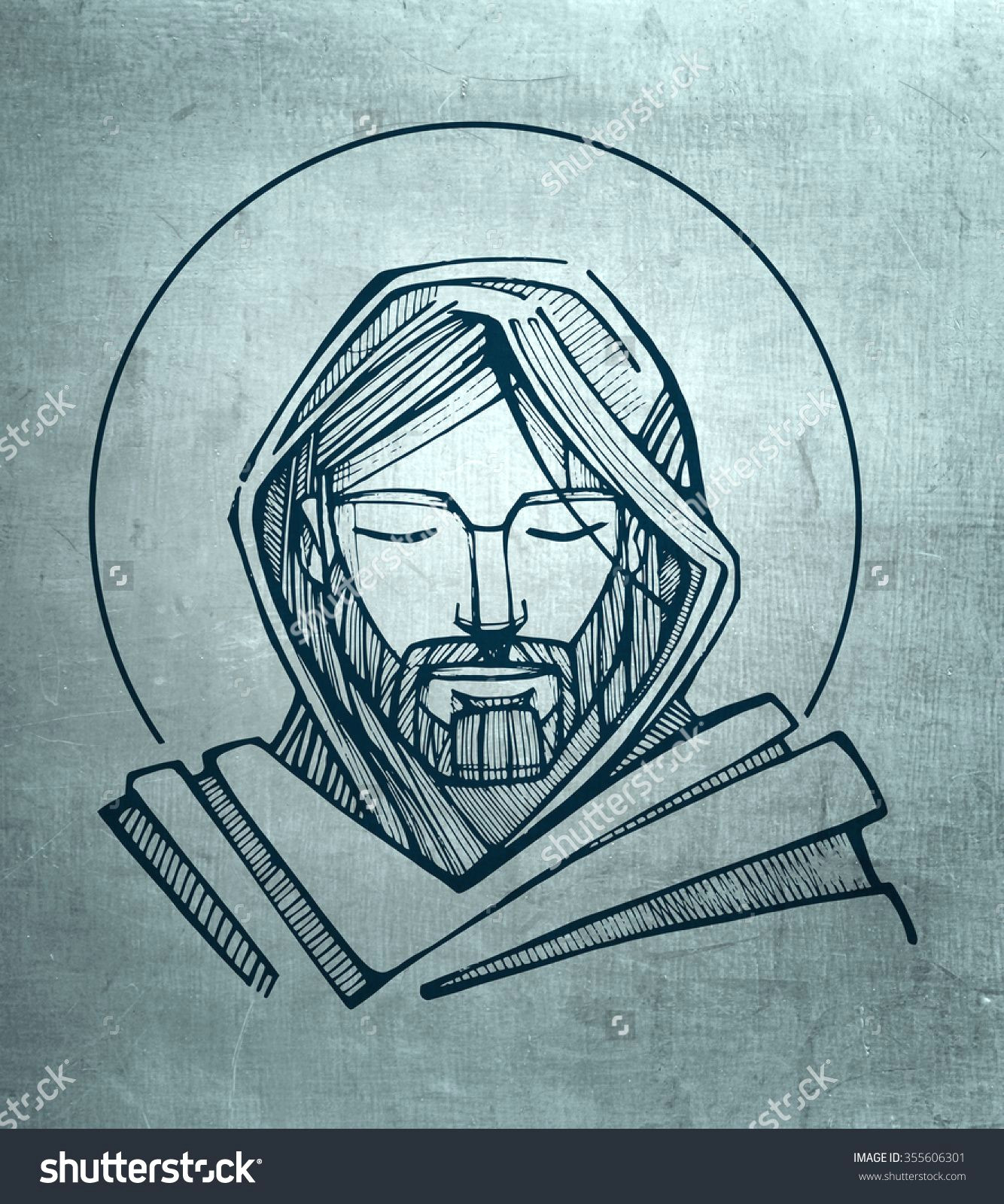 hand drawn illustration or drawing of jesus christ serene face 355606301 shutterstock