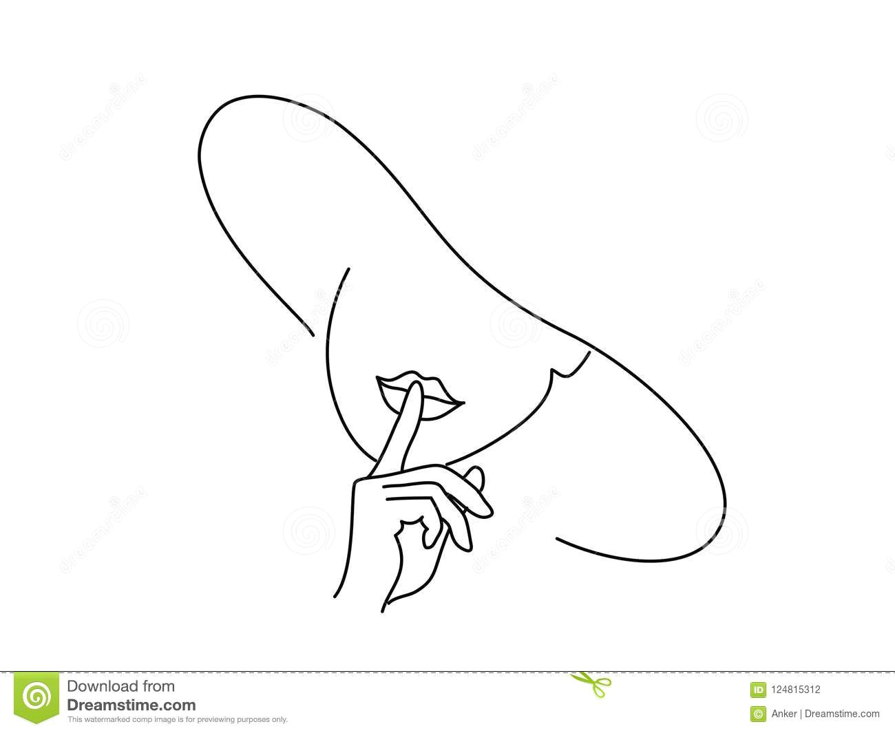 line drawing art woman face with hand