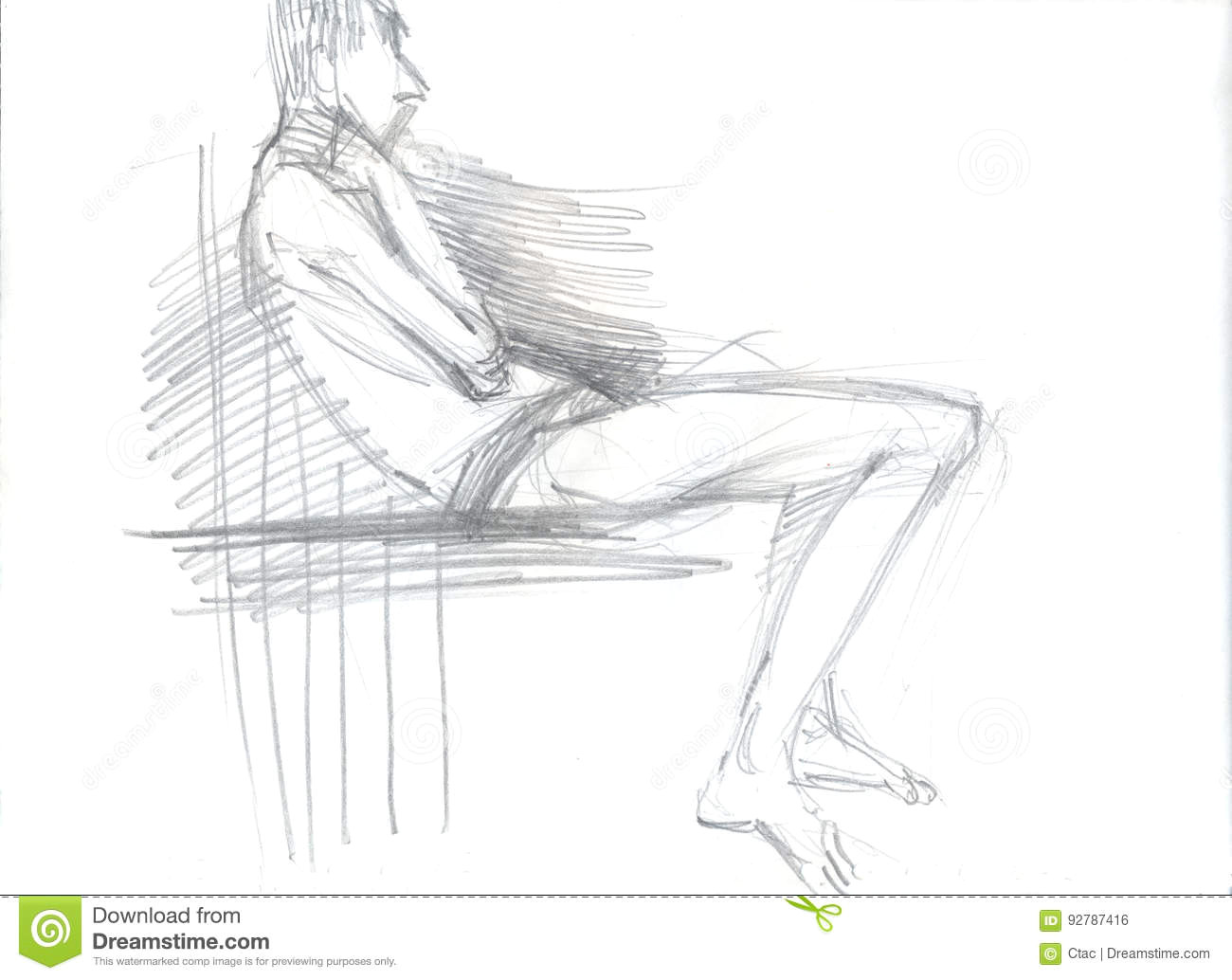 hand drawn illustration of a man in a sitting position original artistic sketch over white