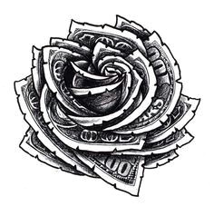 money rose drawing outline hundred dollar bill rose floral tattoo