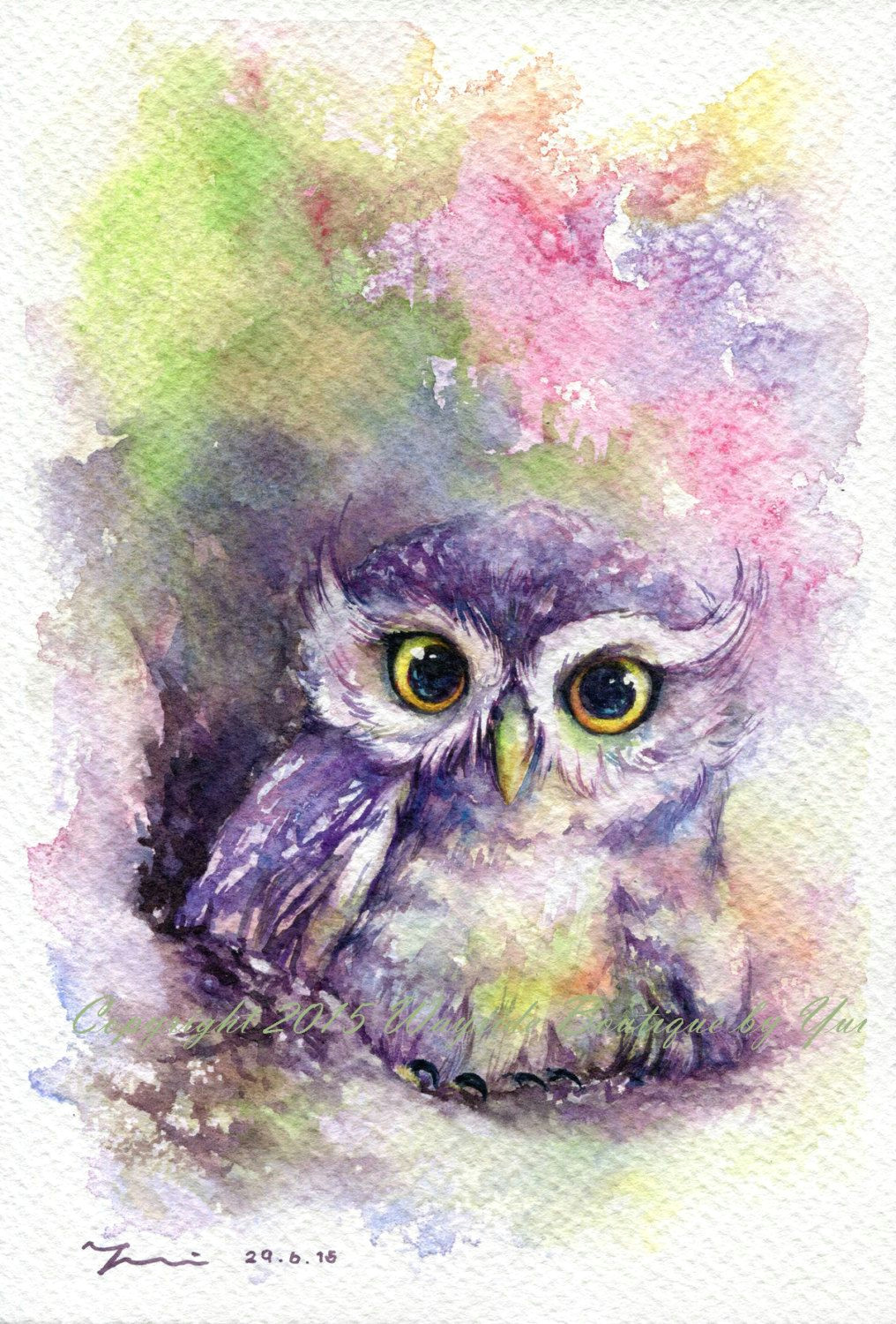 rainbow owl original watercolor painting 7 5x11 inches by waysideboutique on etsy