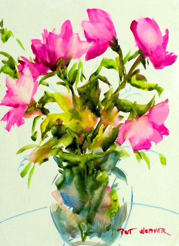 pink roses original watercolor by pat weaver