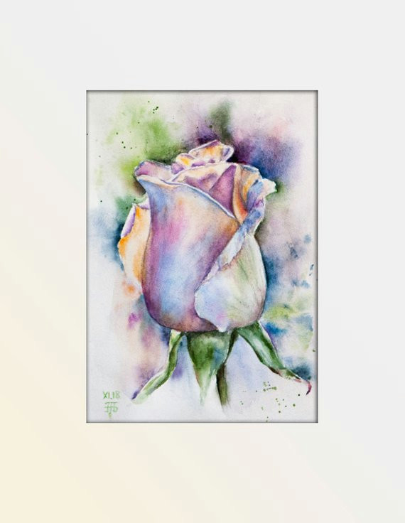 flowers original watercolor painting purple rose